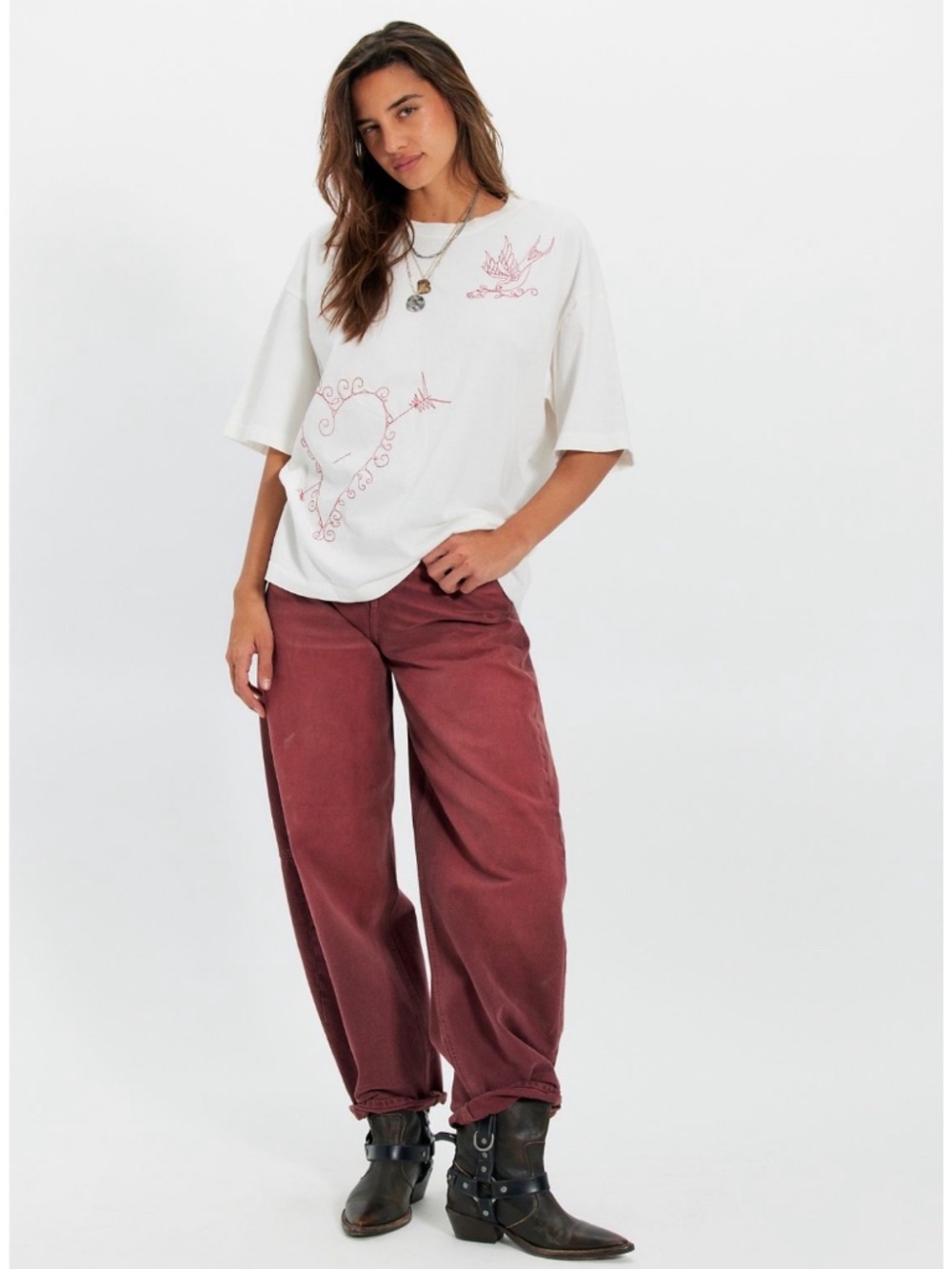 Free People Ragabond┆XS┆More Amore Embroidered Tee┆Ivory Combo┆320 - Picture 2 of 4